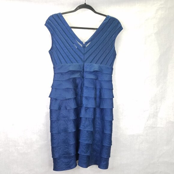 Adrianna Papell Dress 10 P Chiffon V-neck Taffeta Shutter Pleat Blue Sleeveless - Picture 5 of 13